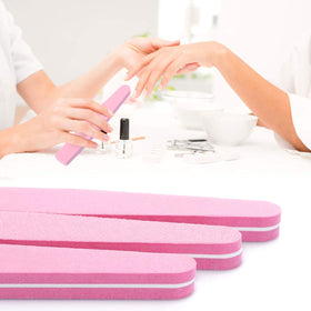 LoveBB buffers arranged on vanity showing ready-to-use salon prep and tidy storage