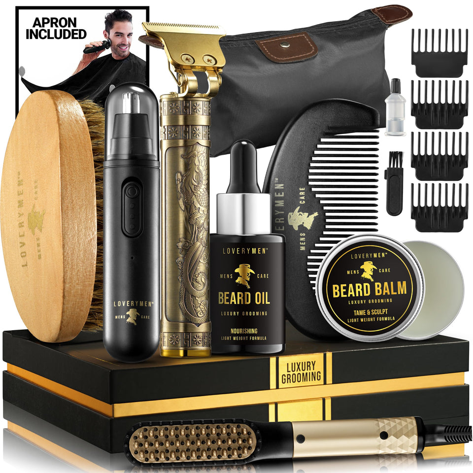 LOVERY box set front view showing complete 15pc grooming kit and gift packaging benefits