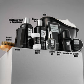 LOVERY beard wash and conditioner bottles highlighting gentle cleansing benefit