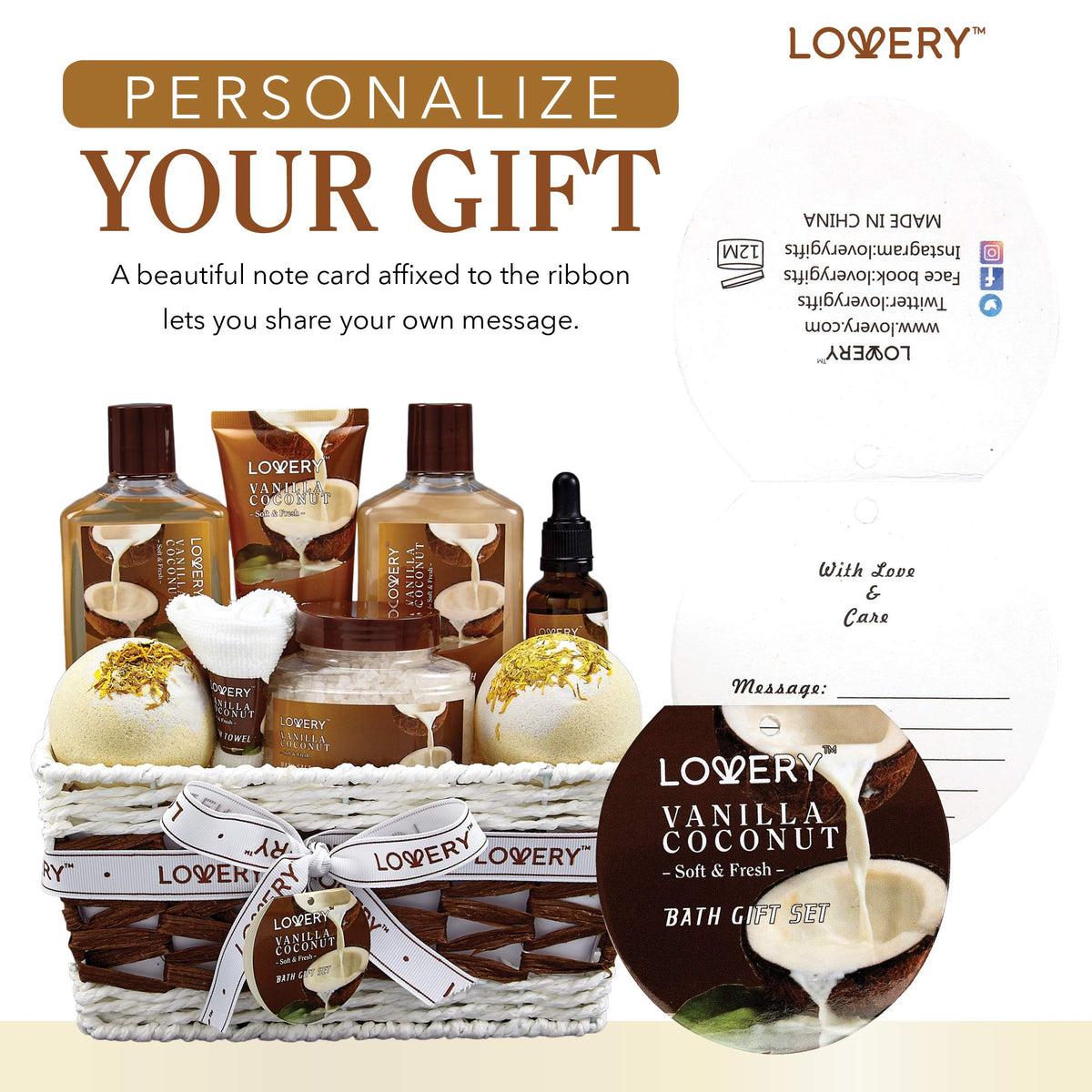 LOVERY gift card and ribbon detail emphasizing personalized present readiness