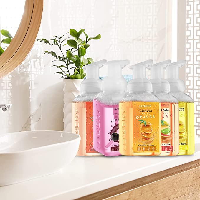 Lovery bottles beside sink showing size and countertop fit benefit