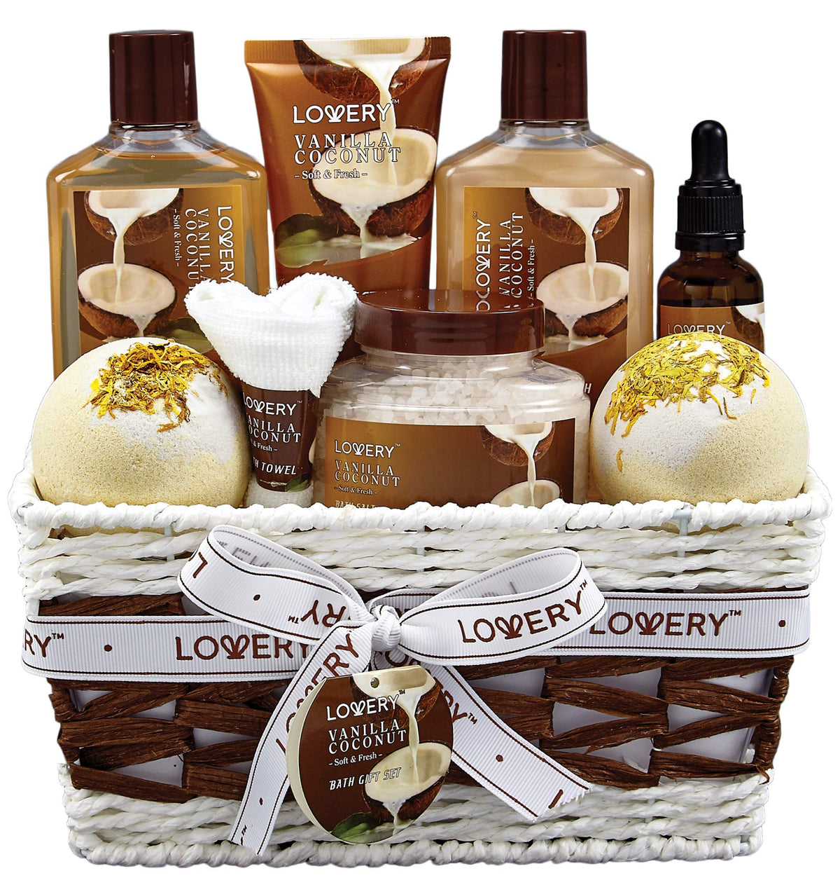 LOVERY front view of gift basket showing elegant presentation and immediate gifting appeal