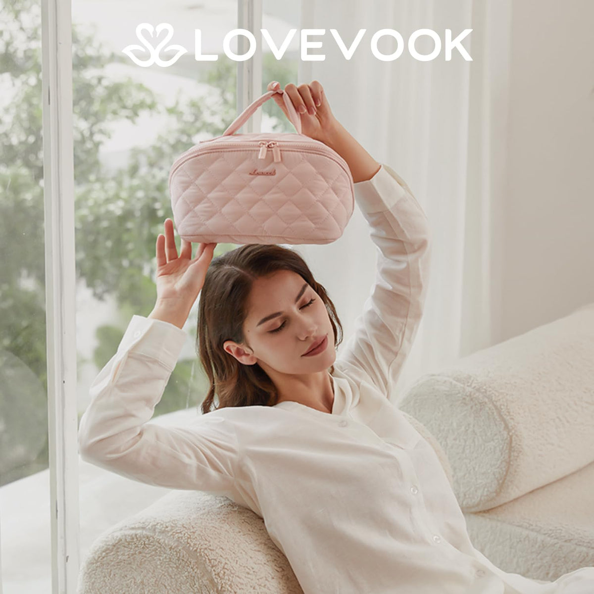 LOVEVOOK pouch opened 180 degrees showing organized compartments for quick access