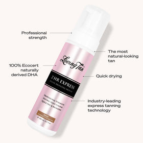 Guide colour from Loving Tan mousse on forearm demonstrating immediate bronzed result