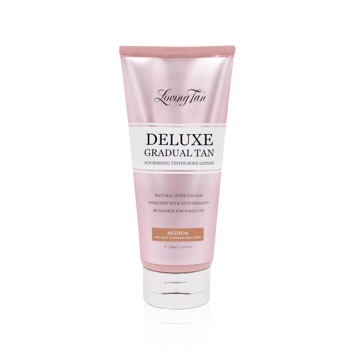 Loving Tan front packaging showing medium gradual tan bottle and benefits
