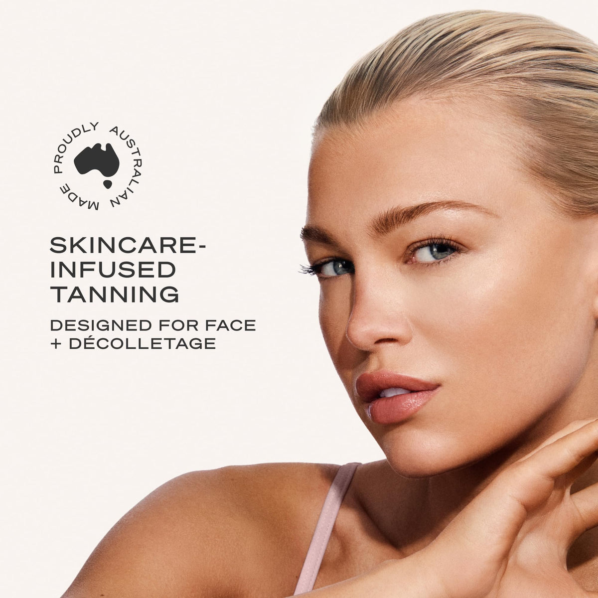 Loving Tan pump and label close-up highlighting ingredients and clean design