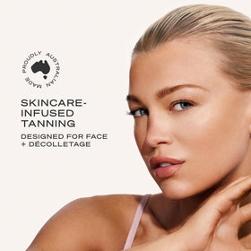 Loving Tan pump and label close-up highlighting ingredients and clean design