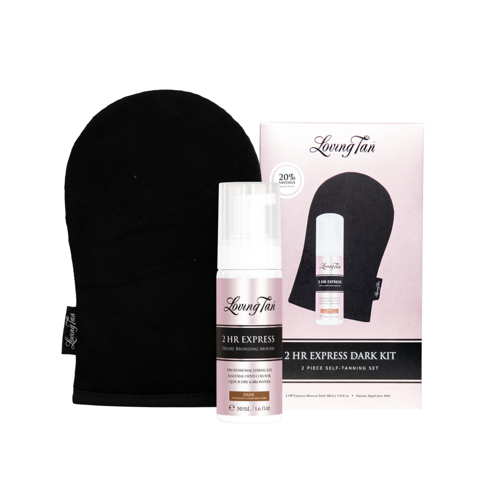 Loving Tan front packaging showing compact travel kit and convenience
