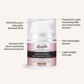 Loving Tan ingredient label with hyaluronic acid and vitamin B5 benefits