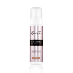 loving tan front bottle showing medium mousse and packaging benefit: clear product identity