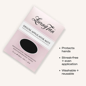 Loving Tan mitt next to a ruler showing compact size and easy storage