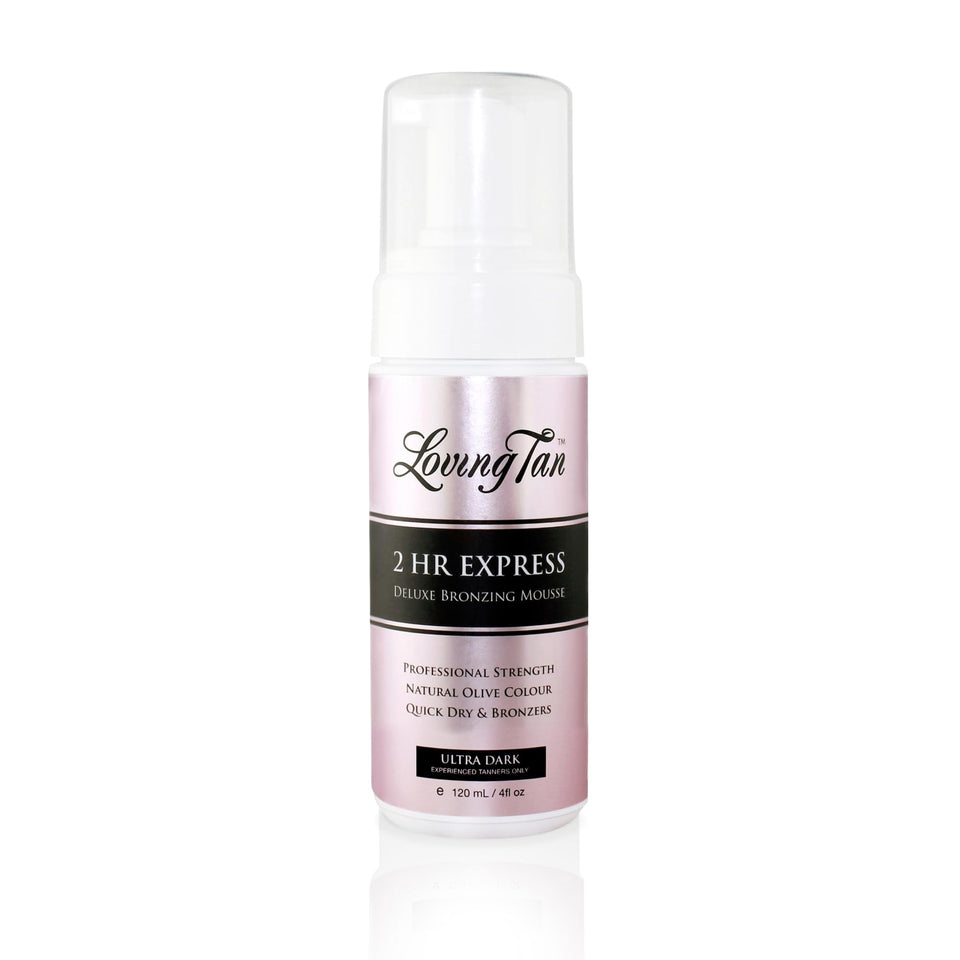 Loving Tan front packaging showing bottle and ultra dark label, conveys professional quality