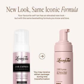 Loving Tan pump releasing mousse foam texture, demonstrates quick-drying application