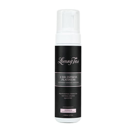 Loving Tan platinum bottle front view showing product and benefit of professional tan