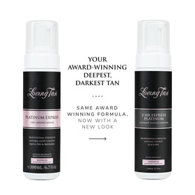 Loving Tan pump dispenser close-up offering easy, measured mousse application benefit