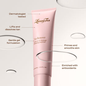 Loving Tan bottle next to hand to show actual size and convenient travel-friendly volume