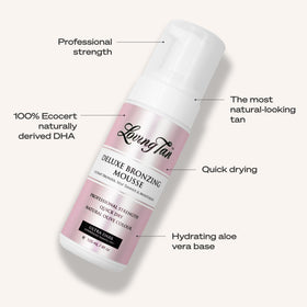 Loving Tan bottle beside a ruler showing compact travel size