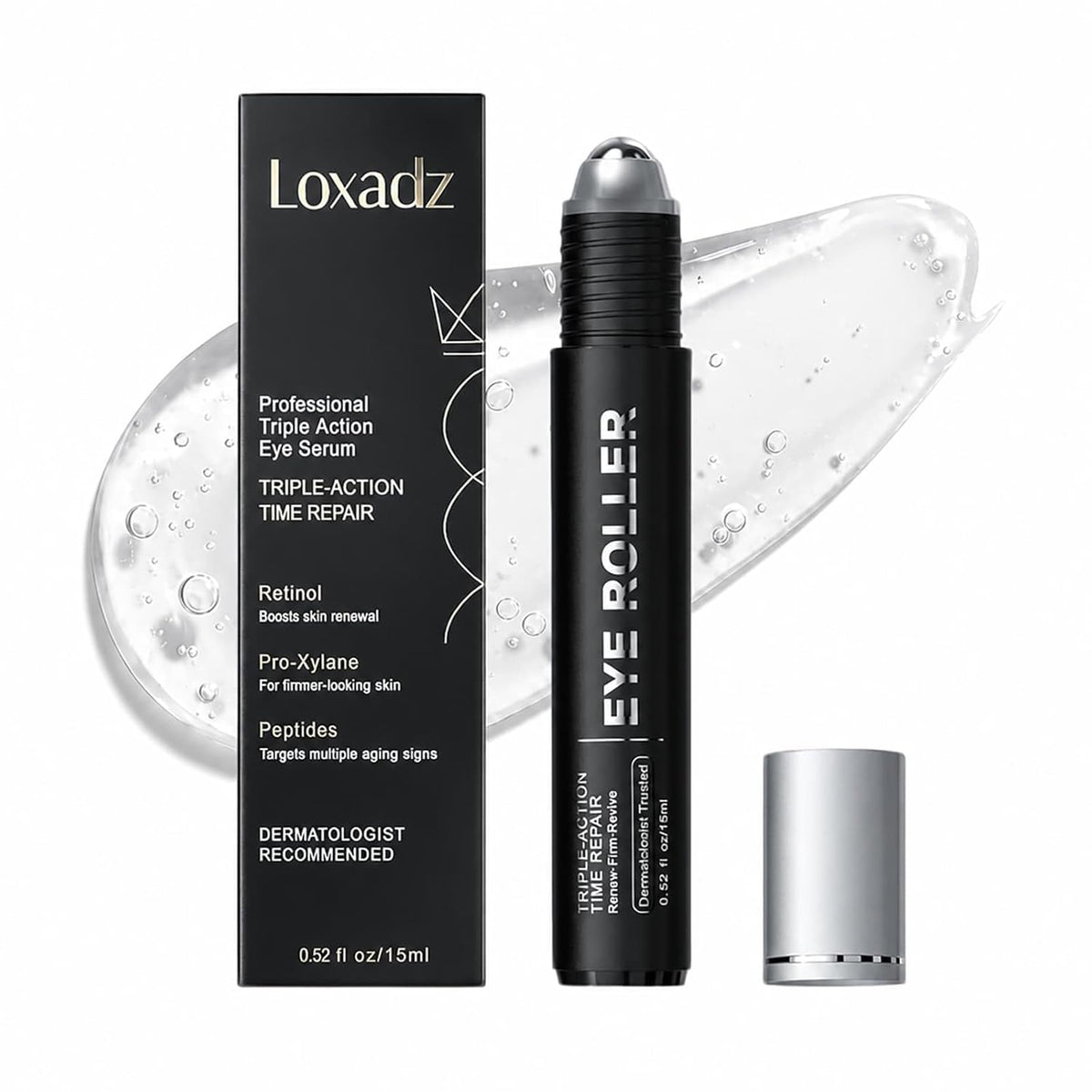 loxadz front packaging showing brightener roller and benefits