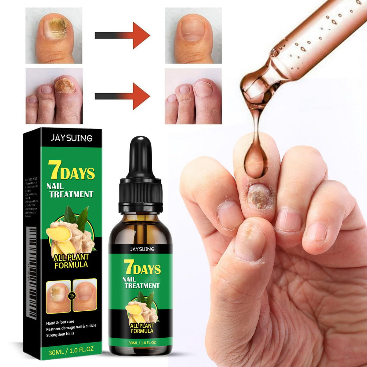 LOYOTICE close-up dropper applying oil to nail demonstrating precise, no-waste application