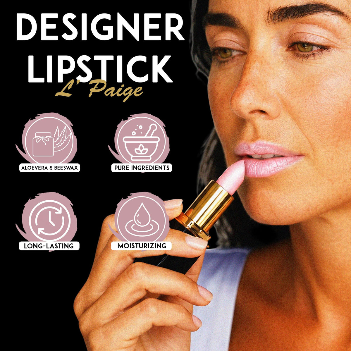 L'Paige layered over deeper lipstick showing frosted dimension and versatility