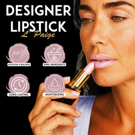 L'Paige layered over deeper lipstick showing frosted dimension and versatility