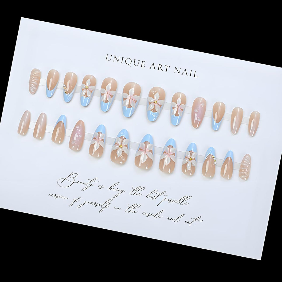LPOODDNU nails held in hand for scale showing medium almond length benefit