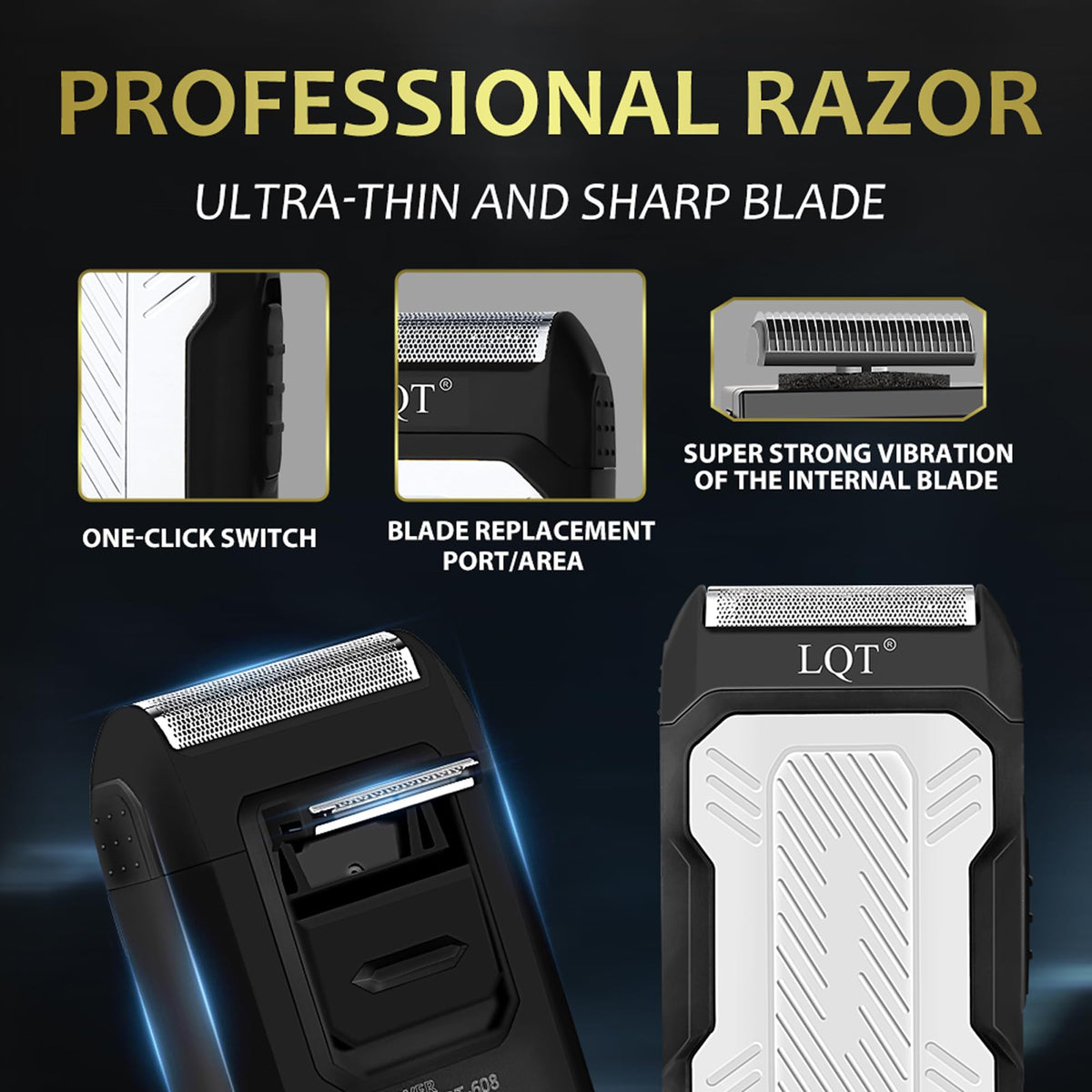 LQT T-shaped beard trimmer close-up for precise facial detailing