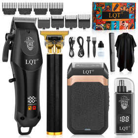 LQT hair clipper front view showing ergonomic grip and blades for comfortable cutting
