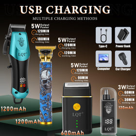 LQT clipper LED display closeup shows battery percentage for reliable runtime