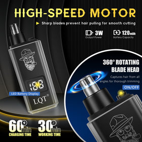 LQT clipper LED display showing battery and oil indicators for convenience