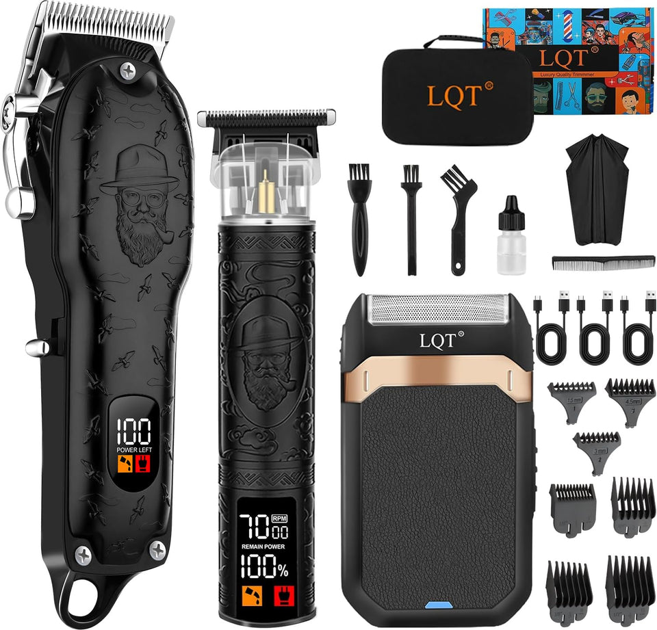LQT clippers front view showing controls and sleek metal finish for professional styling