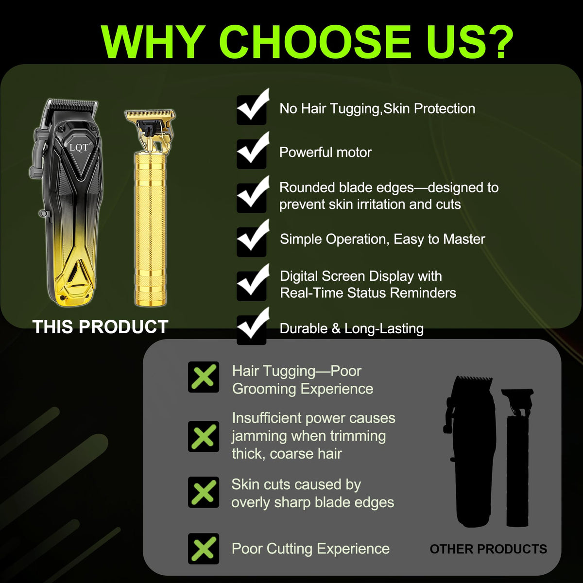 LQT clipper set on bathroom counter showing ready-to-use home grooming convenience