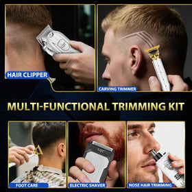 LQT grooming kit in a home bathroom setting for convenient at-home barbering