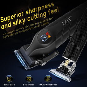 LQT T-blade close-up showing sharp edge for precise beard lines