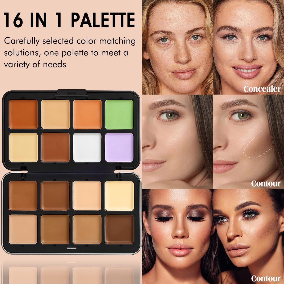 LSxia open palette displaying 16 cream shades for contour and concealer versatility