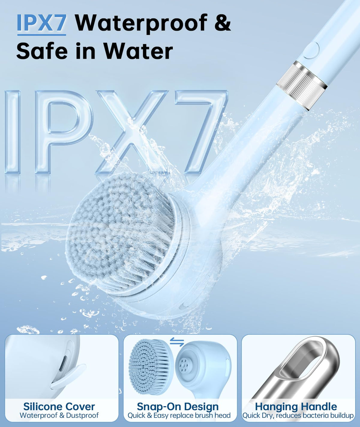 LUBEJR in-shower use demonstrating safe waterproof cordless cleaning
