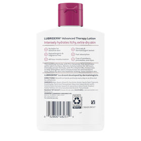 Back of Lubriderm bottle showing directions and hypoallergenic information