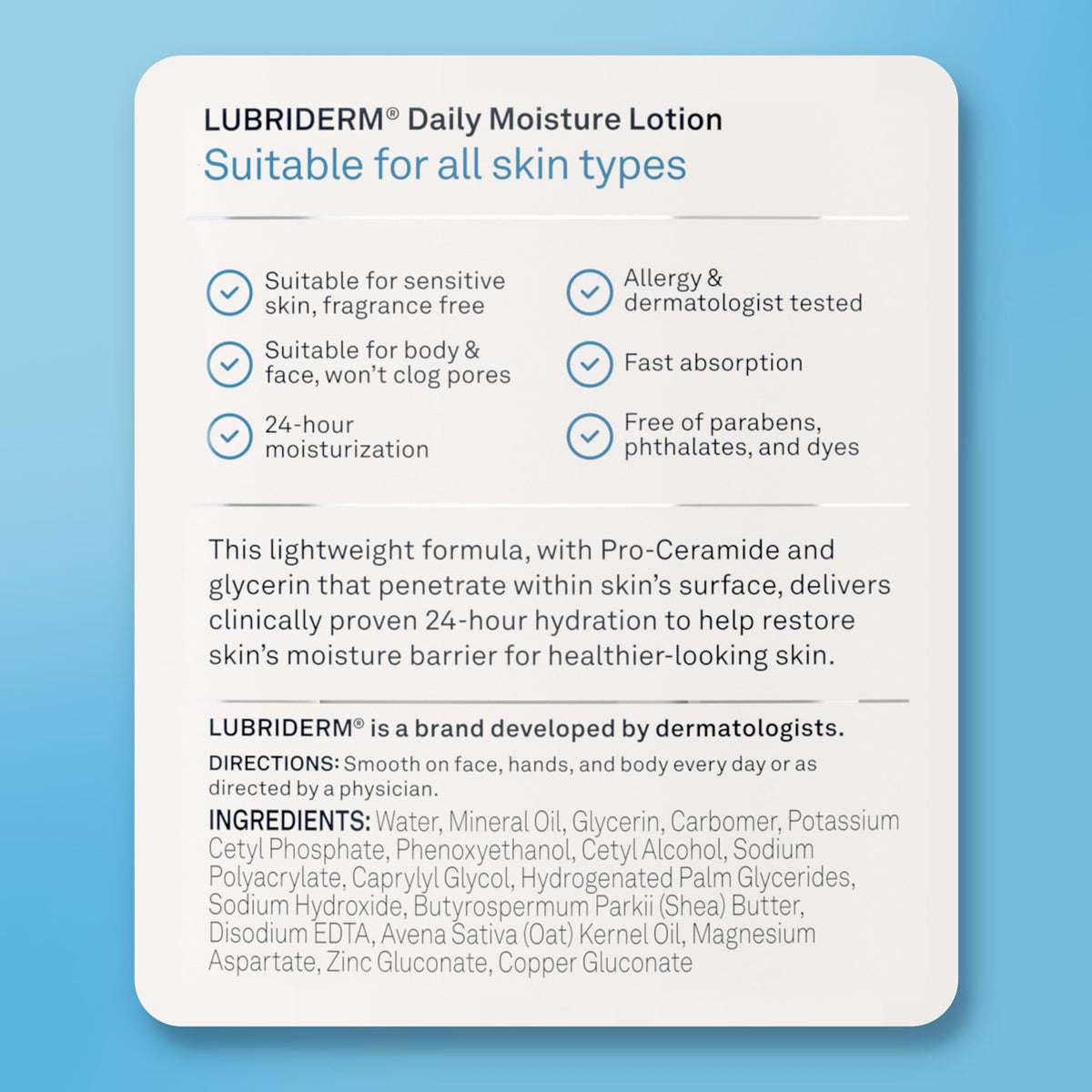 Lubriderm bottle in bathroom lifestyle scene suggesting daily routine convenience benefit