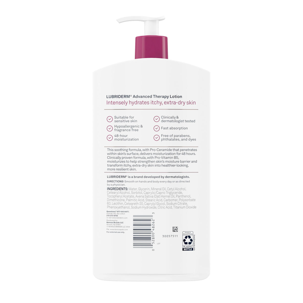 Lubriderm bottle beside towel portraying post-shower use and quick absorption