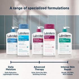 Lubriderm bottle marked 30% recycled plastic for eco-conscious packaging