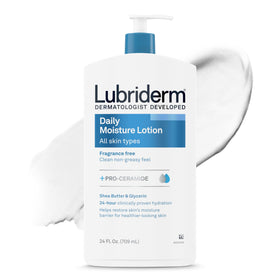 Lubriderm front bottle unscented shows clean packaging and immediate hydration benefit