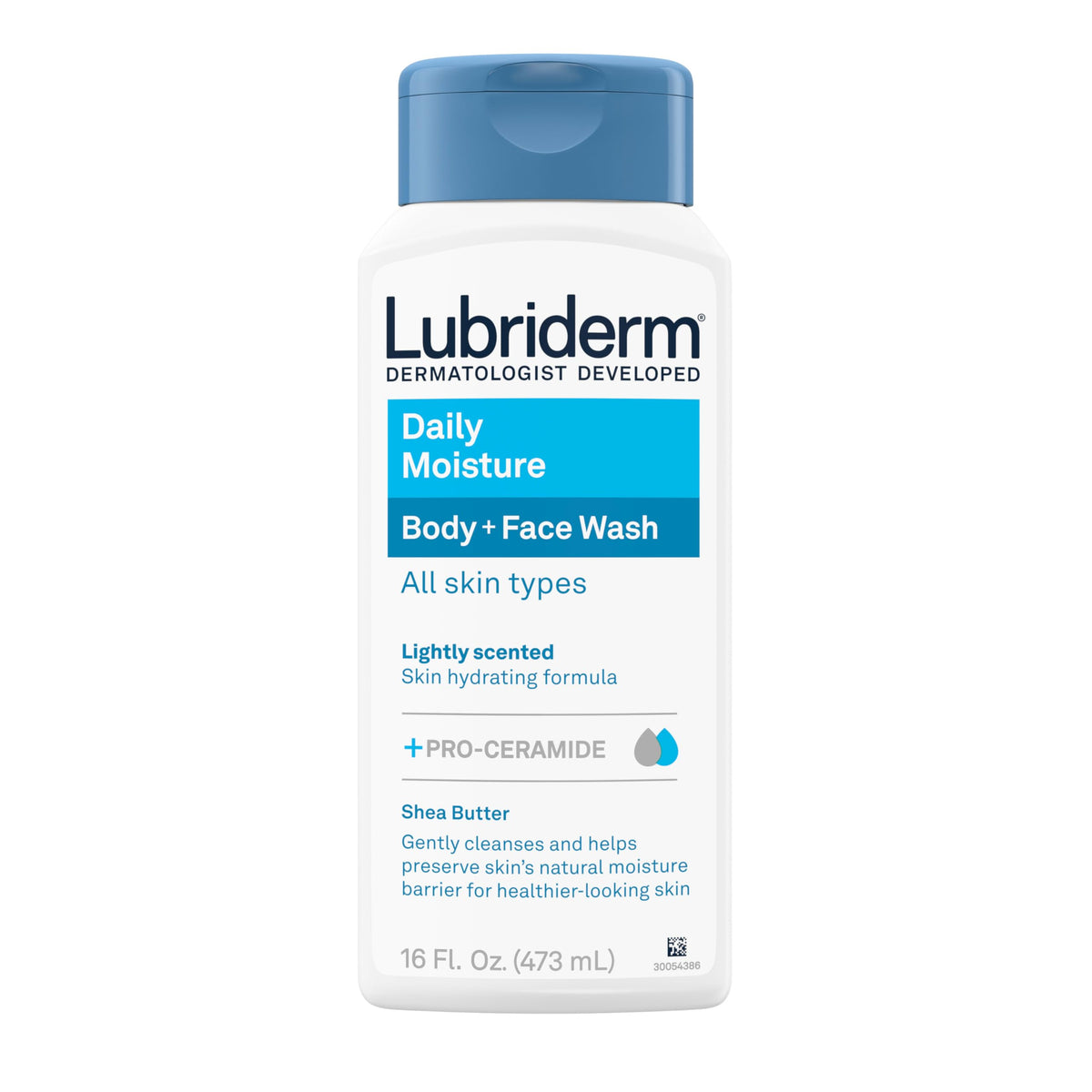 Lubriderm front bottle showing product and benefit of gentle hydration