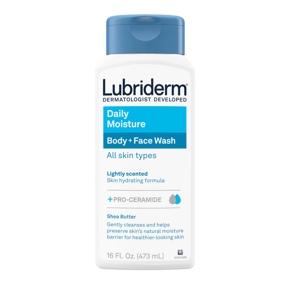 Lubriderm front bottle showing product and benefit of gentle hydration