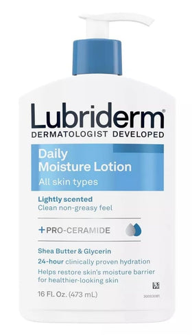 lubriderm front packaging 16oz bottle showing label and size for convenient daily hydration