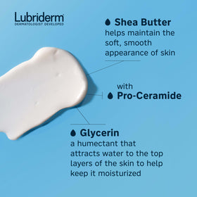 Lubriderm applied to hands, brand illustrating instant softness and long-lasting moisture