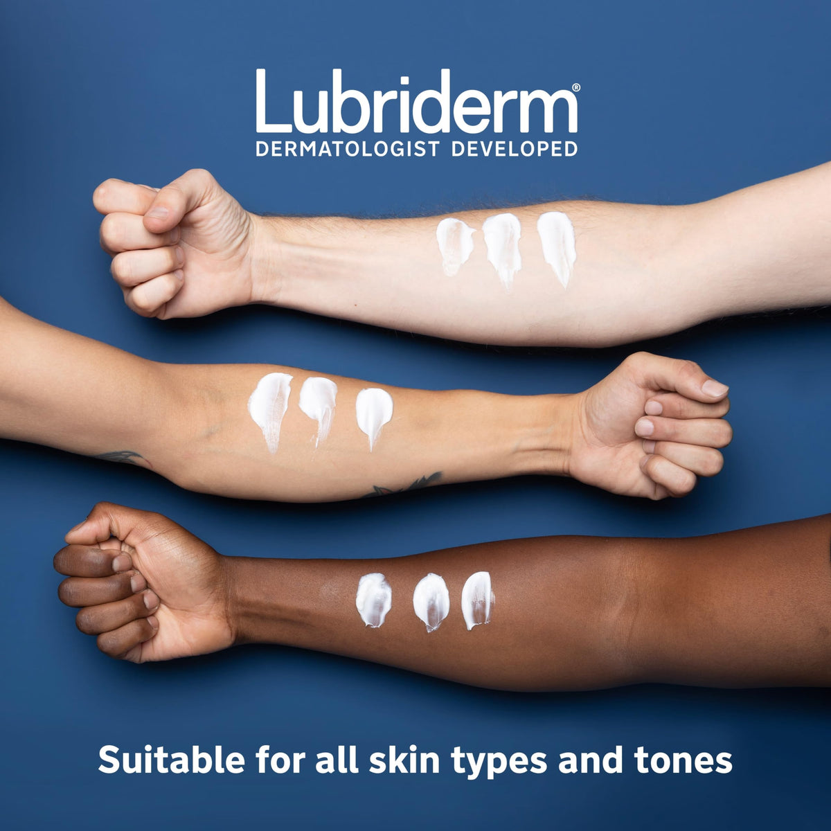 Label close-up on Lubriderm ingredients highlighting Pro-Ceramide and vitamins benefit