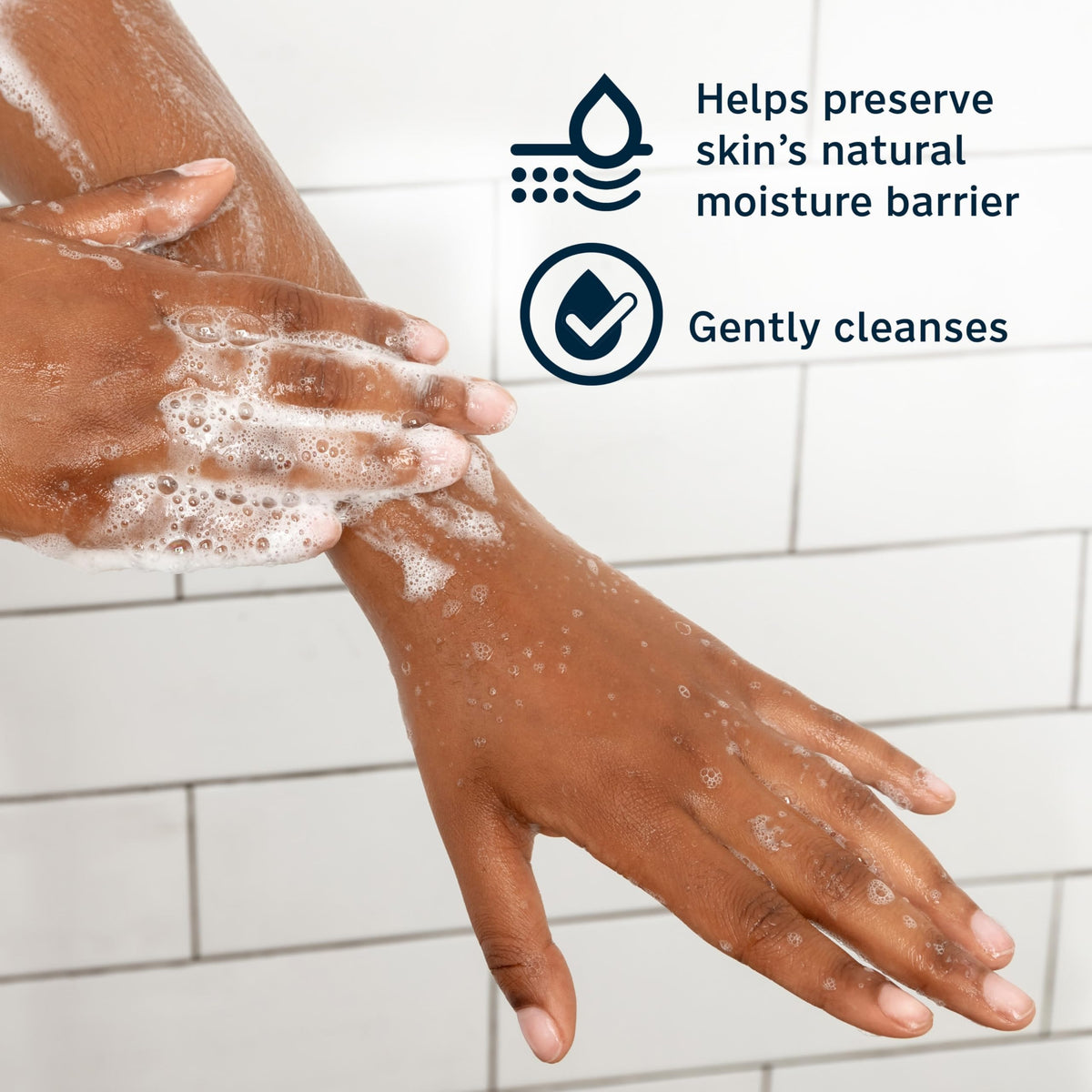 Lubriderm label detail showing pro-ceramide and shea butter benefits