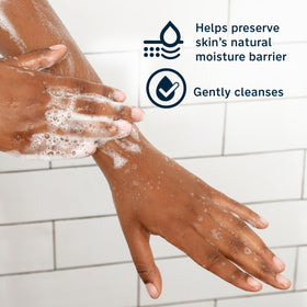 Lubriderm label detail showing pro-ceramide and shea butter benefits
