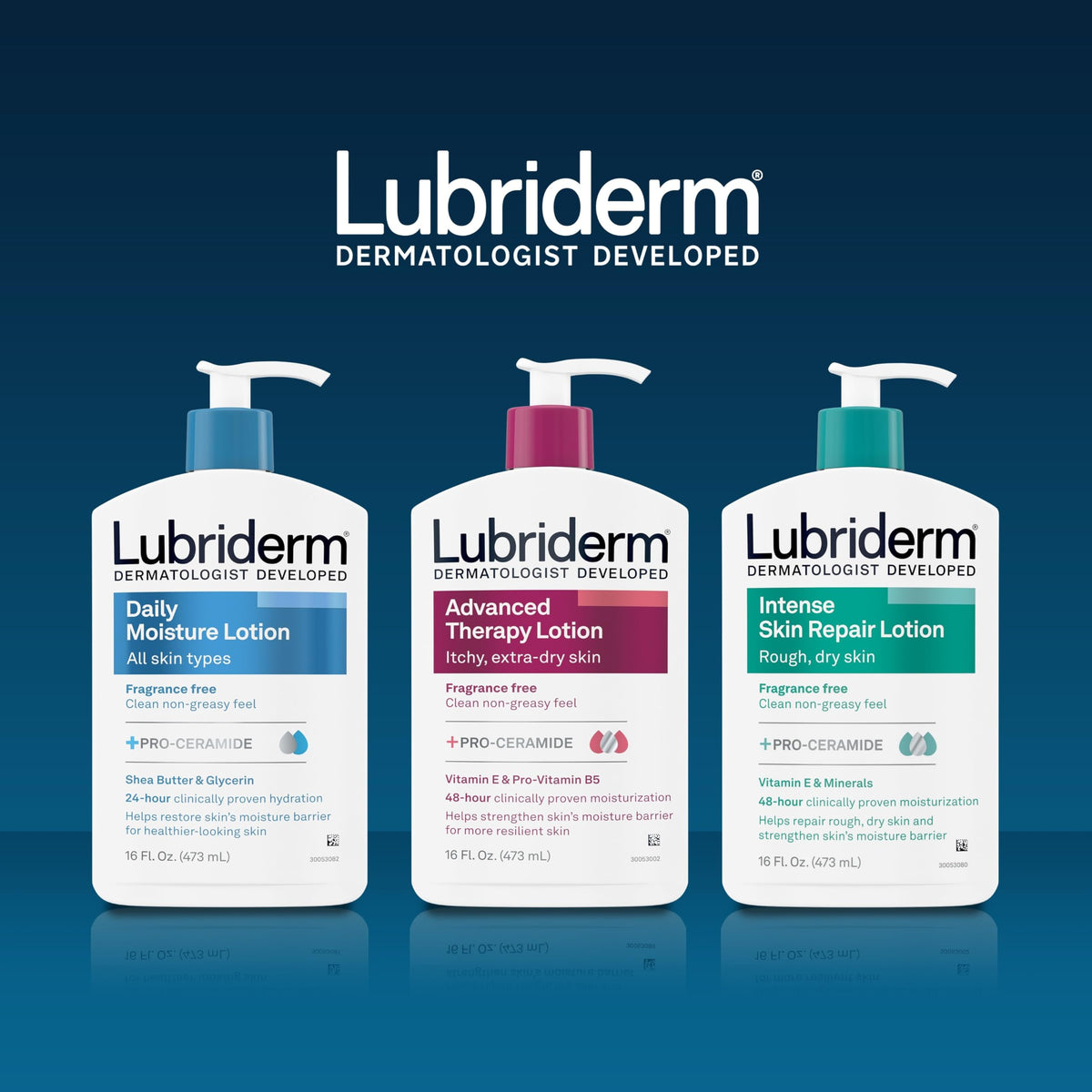 Lubriderm label ingredients detail highlighting pro-ceramide and shea butter benefits