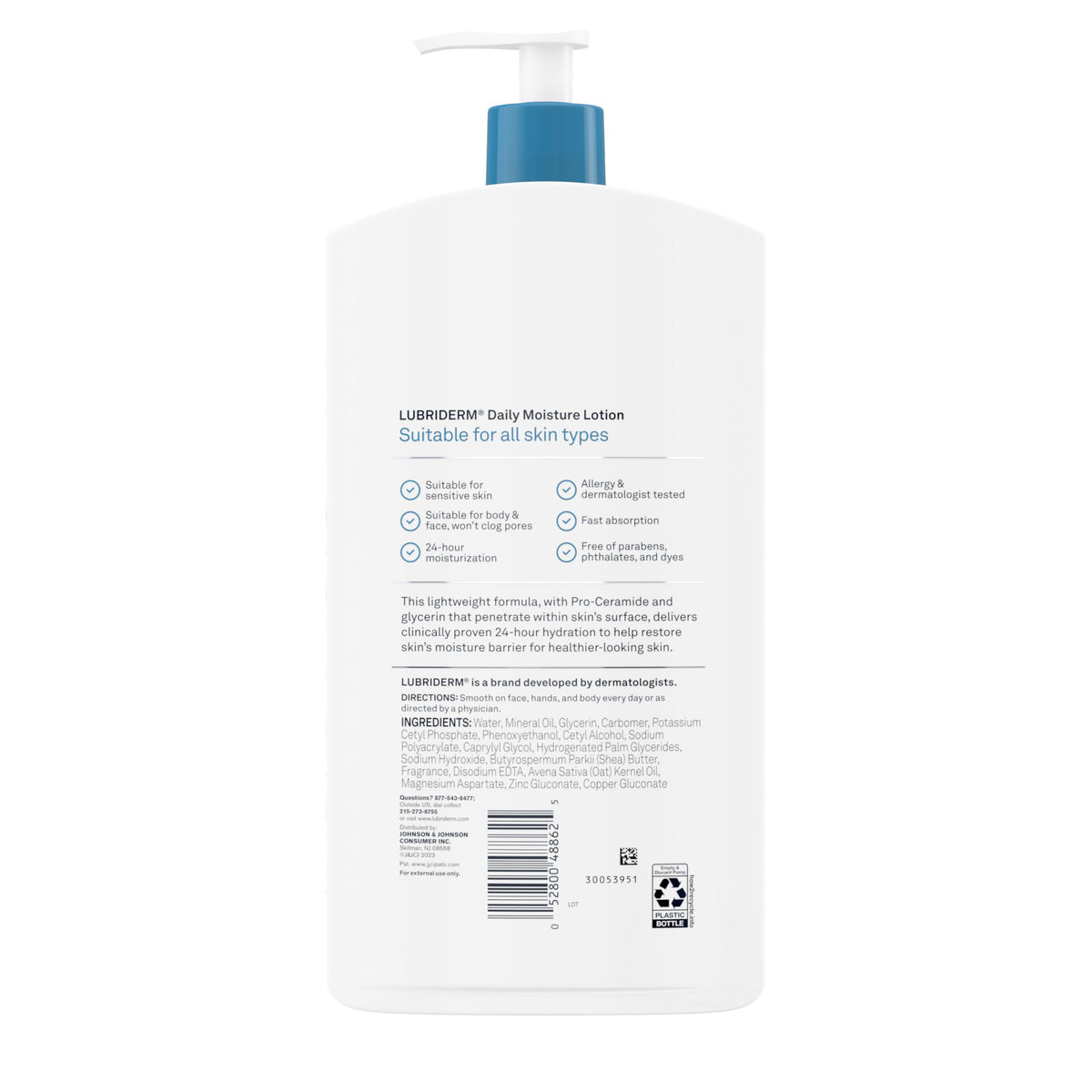 Tub and counter with Lubriderm bottle in bathroom lifestyle setting for everyday use